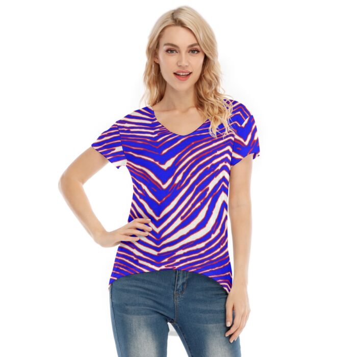 Buffalo Bills Zubaz All-Over Print Women's V-neck Short Sleeve T-shirt - Image 2