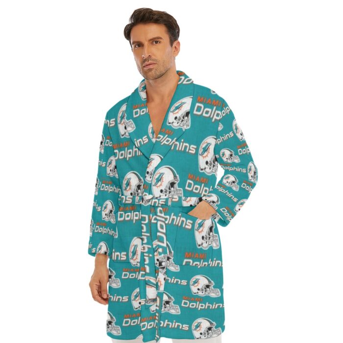 Miami Dolphins Zubaz All-Over Print Men's Borg Fleece Robe - Image 5