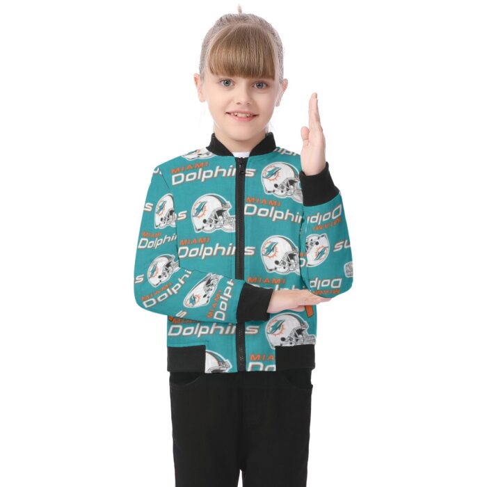 Miami Dolphins Zubaz All-Over Print Kid's Bomber Jacket - Image 4
