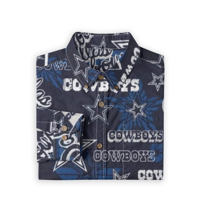 Dallas Cowboys Zubaz All-Over Print Men's Casual Lapel Long Sleeve Shirt|125GSM Cotton - Image 3