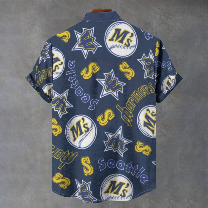 Seattle Mariners Men's Stand Collar Shirt|110GSM Imitation Flax - Image 2