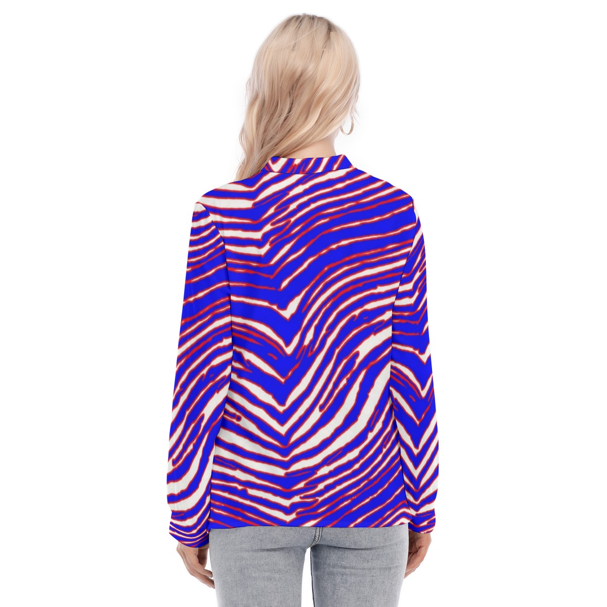 Buffalo Bills Zubaz All-Over Print Women's Long Sleeve Blouse With Button Closure - Image 3