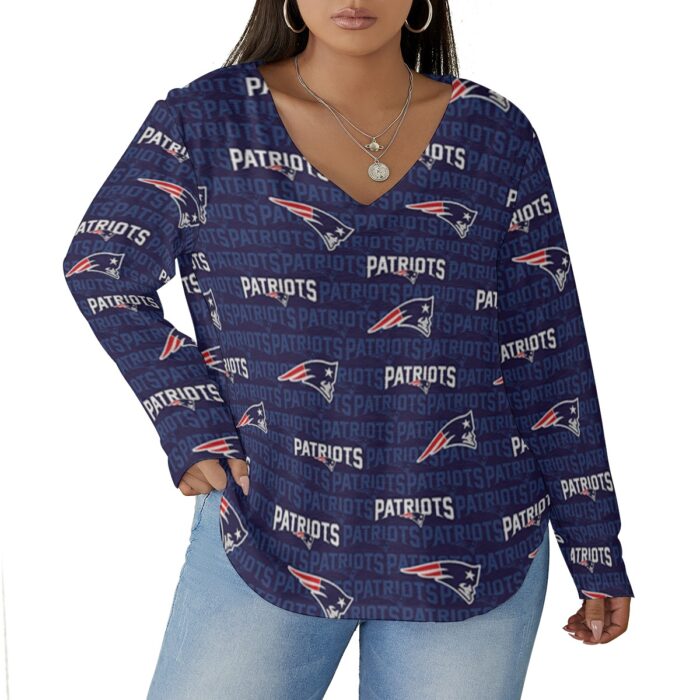 New England Patriots Zubaz All-Over Print Women's V-neck T-shirt With Curved Hem(Plus Size) - Image 1