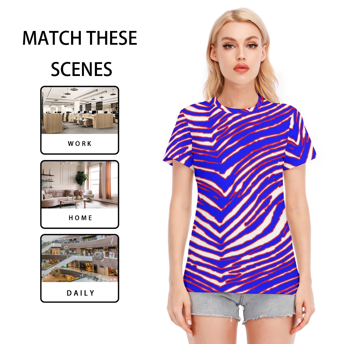 Buffalo Bills Zubaz All-Over Print Women's Round Neck T-Shirt | 190GSM Cotton - Image 4