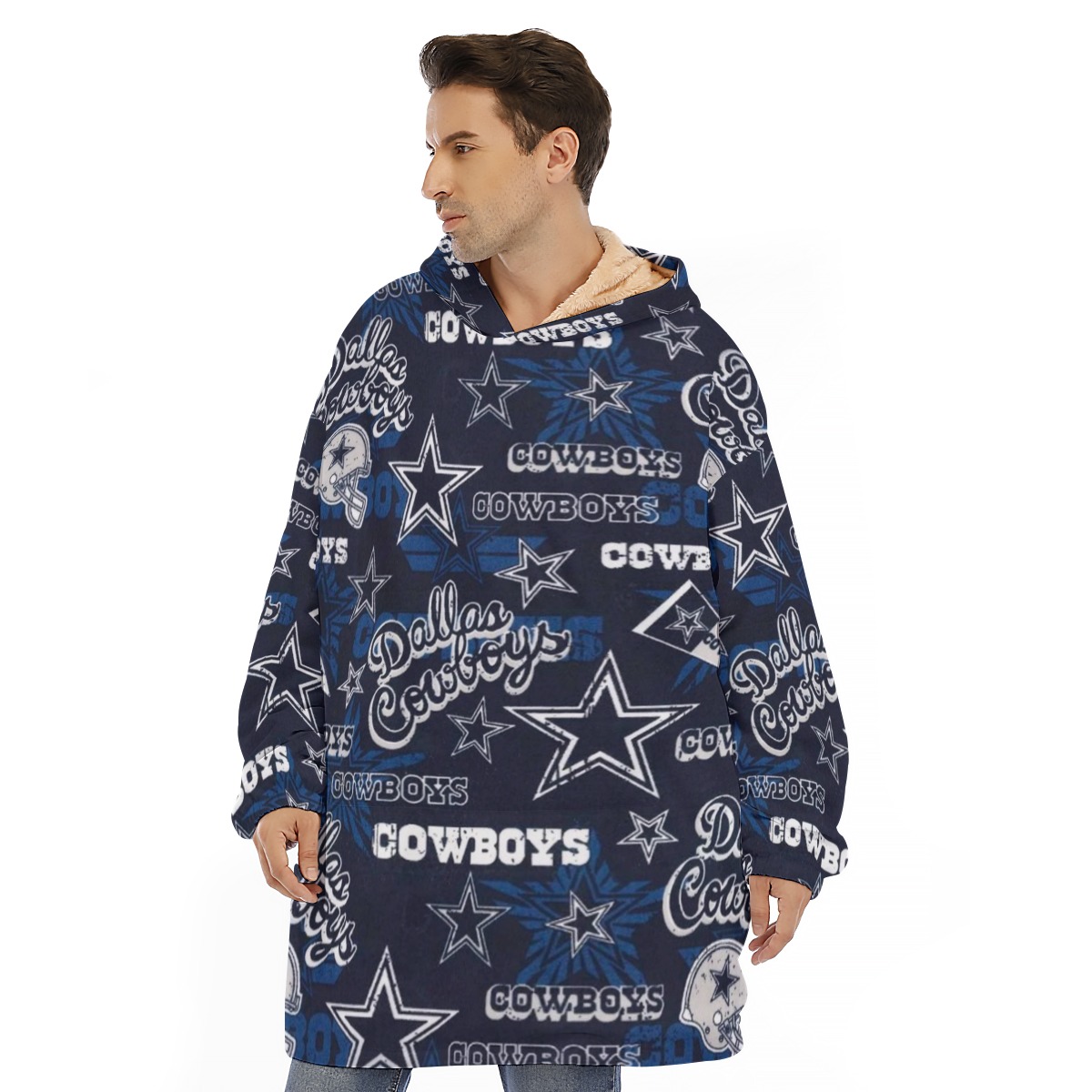 Dallas Cowboys Zubaz All-Over Print Unisex Sherpa Fleece Hoodie Blanket - Image 4