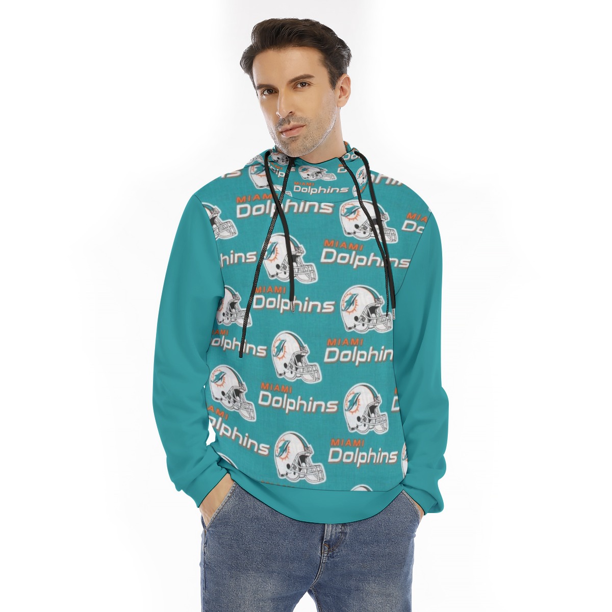 Miami Dolphins Zubaz All-Over Print Men's Hoodie With Placket Double Zipper - Image 2