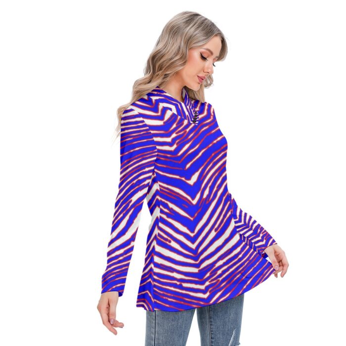 Buffalo Bills Zubaz All-Over Print Women's Long-sleeved Heap-neck Slim Casual Tunic Blouse - Image 2