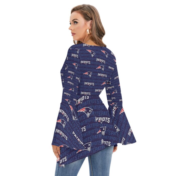 New England Patriots Zubaz All-Over Print Women's V-neck Blouse With Flared Sleeves - Image 2