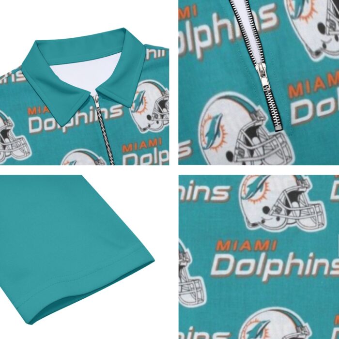 Miami Dolphins Zubaz All-Over Print Men's Lapel T-shirt With Neckline Zipper Closure - Image 6