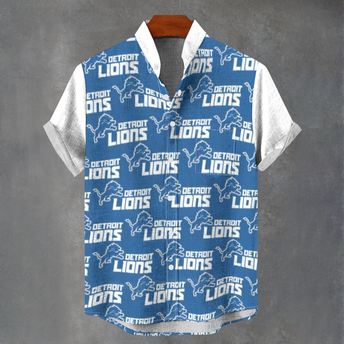 Detroit Lions Men's Stand Collar Shirt|110GSM Imitation Flax - Image 3