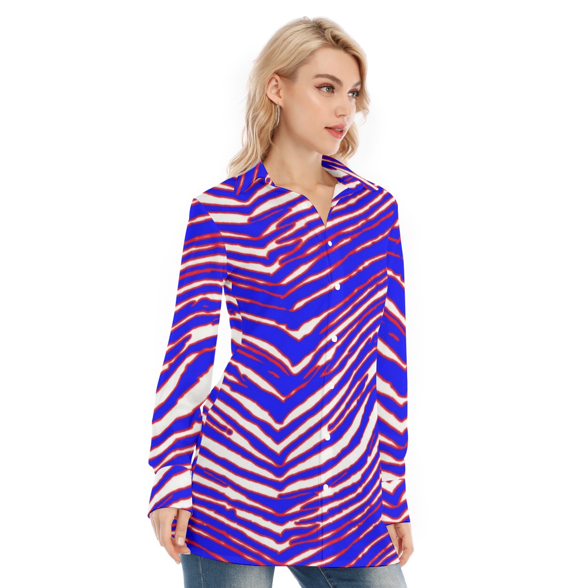 Buffalo Bills Zubaz All-Over Print Women's Long Shirt - Image 5