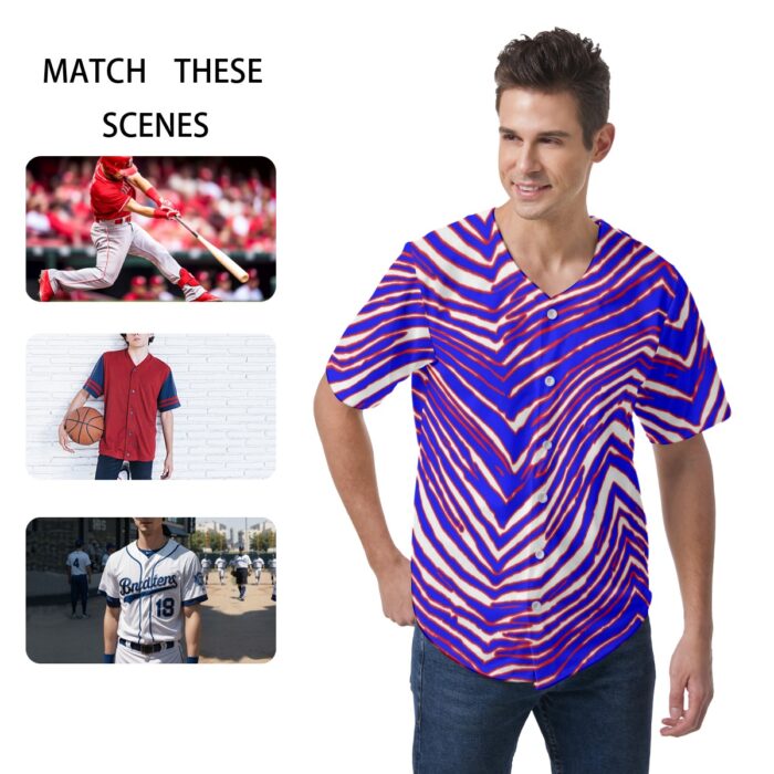 Buffalo Bills Zubaz All-Over Print Men's Short Sleeve Baseball Jersey - Image 1
