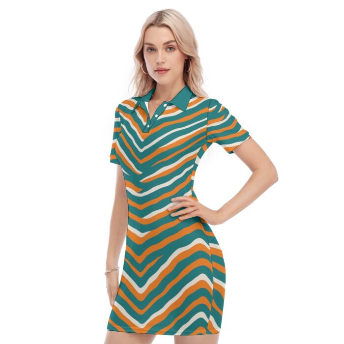 Miami Dolphins Zubaz All-Over Print Women's Polo Collar Dress - Image 1