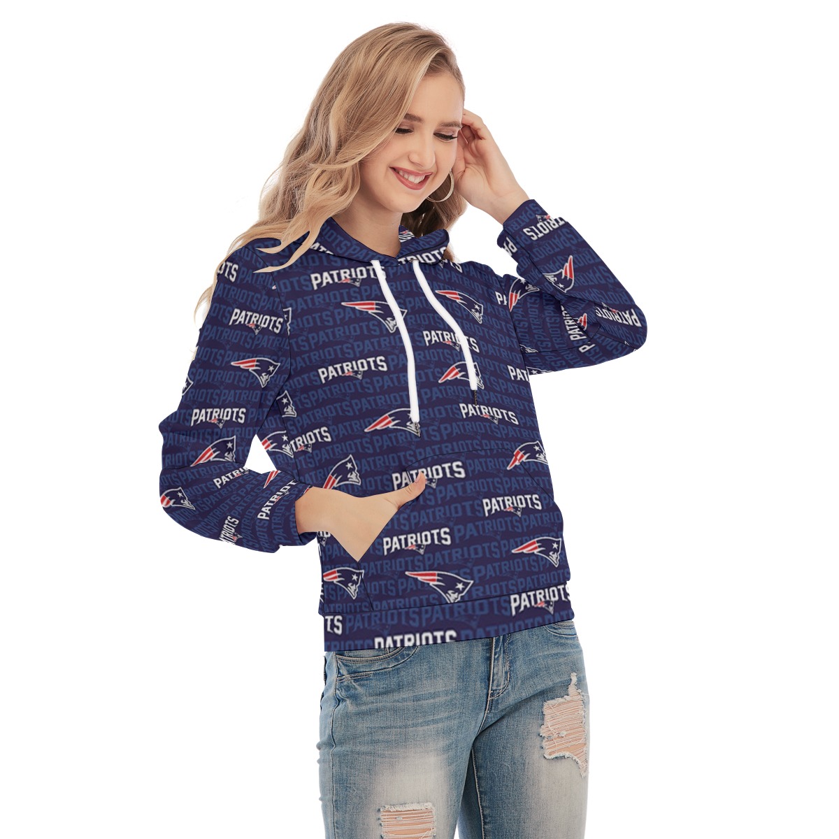 New England Patriots All-Over Print Women's Slim Pullover Hoodie - Image 4