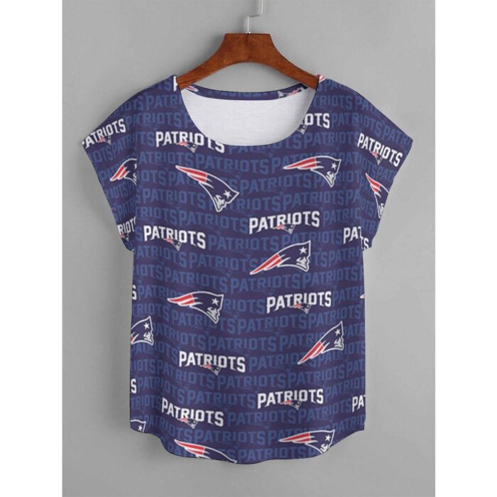 New England Patriots All-Over Print Women's Curved Hem T-shirt (Plus Size) - Image 3