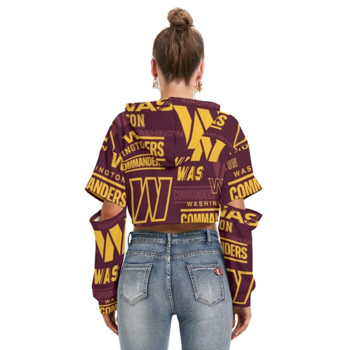 Washington Commanders Redskins Women's Heavy Fleece Hoodie With Hollow Out Sleeve - Image 4