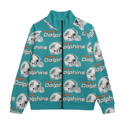 Miami Dolphins Zubaz All-Over Print Unisex Stand Up Collar Jacket With Raglan Sleeve | 310GSM Cotton