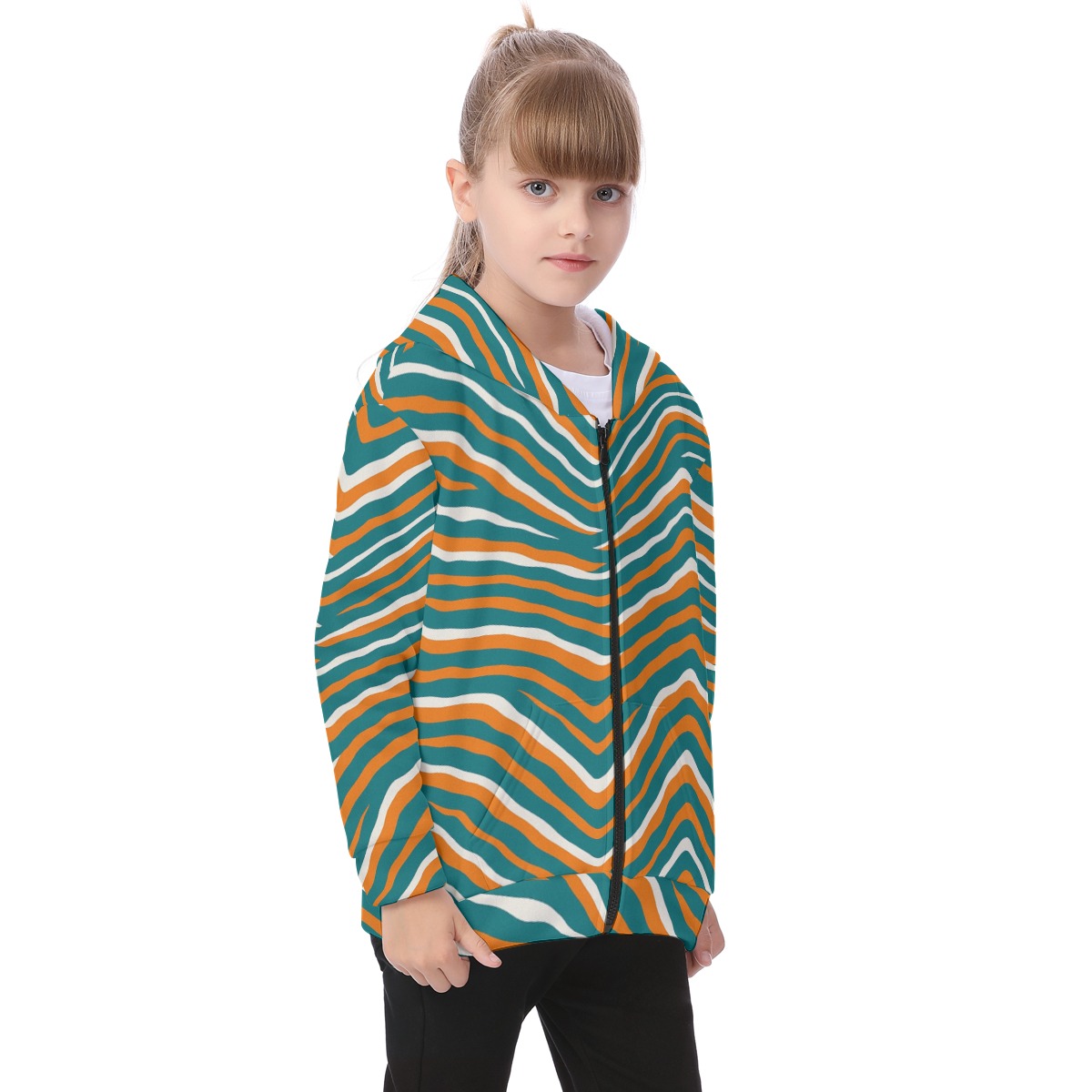 Miami Dolphins Zubaz All-Over Print Kid's Heavy Fleece Zip Up Hoodie - Image 2