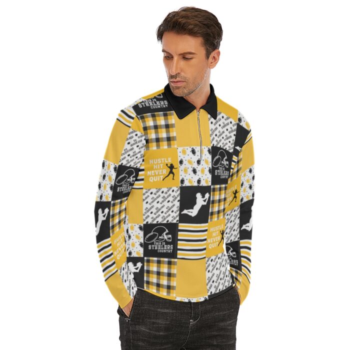 Pittsburgh Steelers Zubaz All-Over Print Men's Lapel T-shirt With Neckline Zipper Closure - Image 3