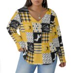 Pittsburgh Steelers Zubaz All-Over Print Women's V-neck T-shirt With Curved Hem(Plus Size) - Image 2