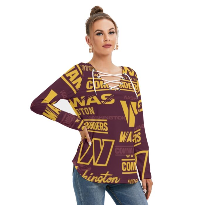 Washington Commanders Redskins Women's Long Sleeve Neckline Tie Sweatshirt - Image 2