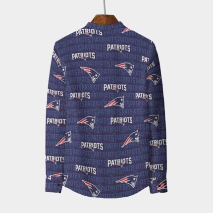 New England Patriots All-Over Print Men's Stand Collar Shirt With Long Sleeve|110GSM Imitation Flax