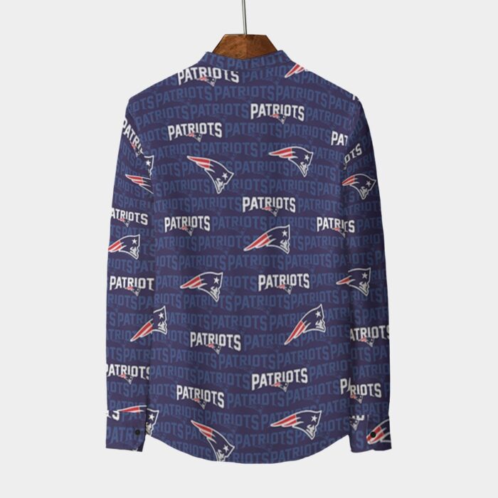 New England Patriots All-Over Print Men's Stand Collar Shirt With Long Sleeve|110GSM Imitation Flax - Image 1