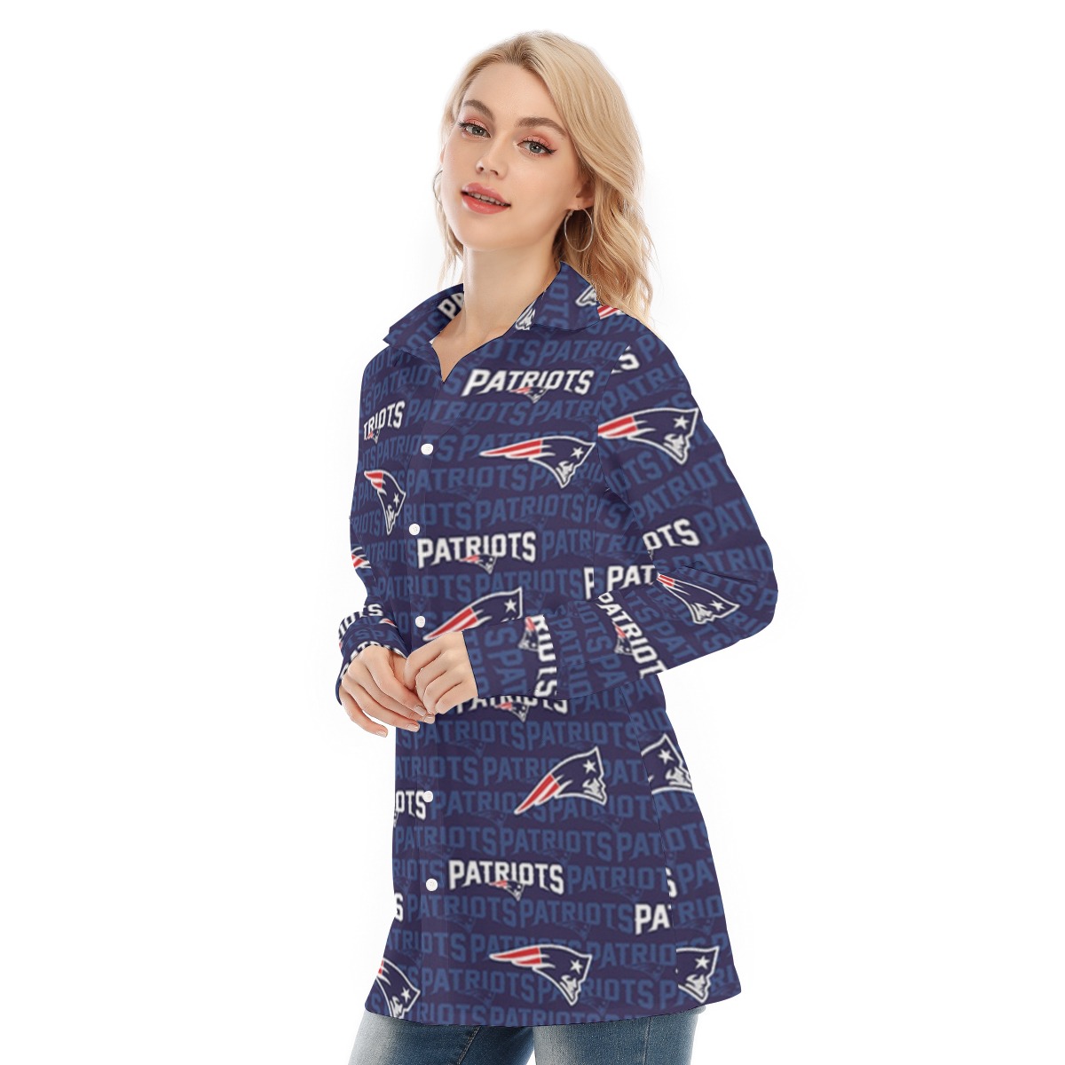 New England Patriots All-Over Print Women's Long Shirt |115GSM Cotton poplin - Image 4