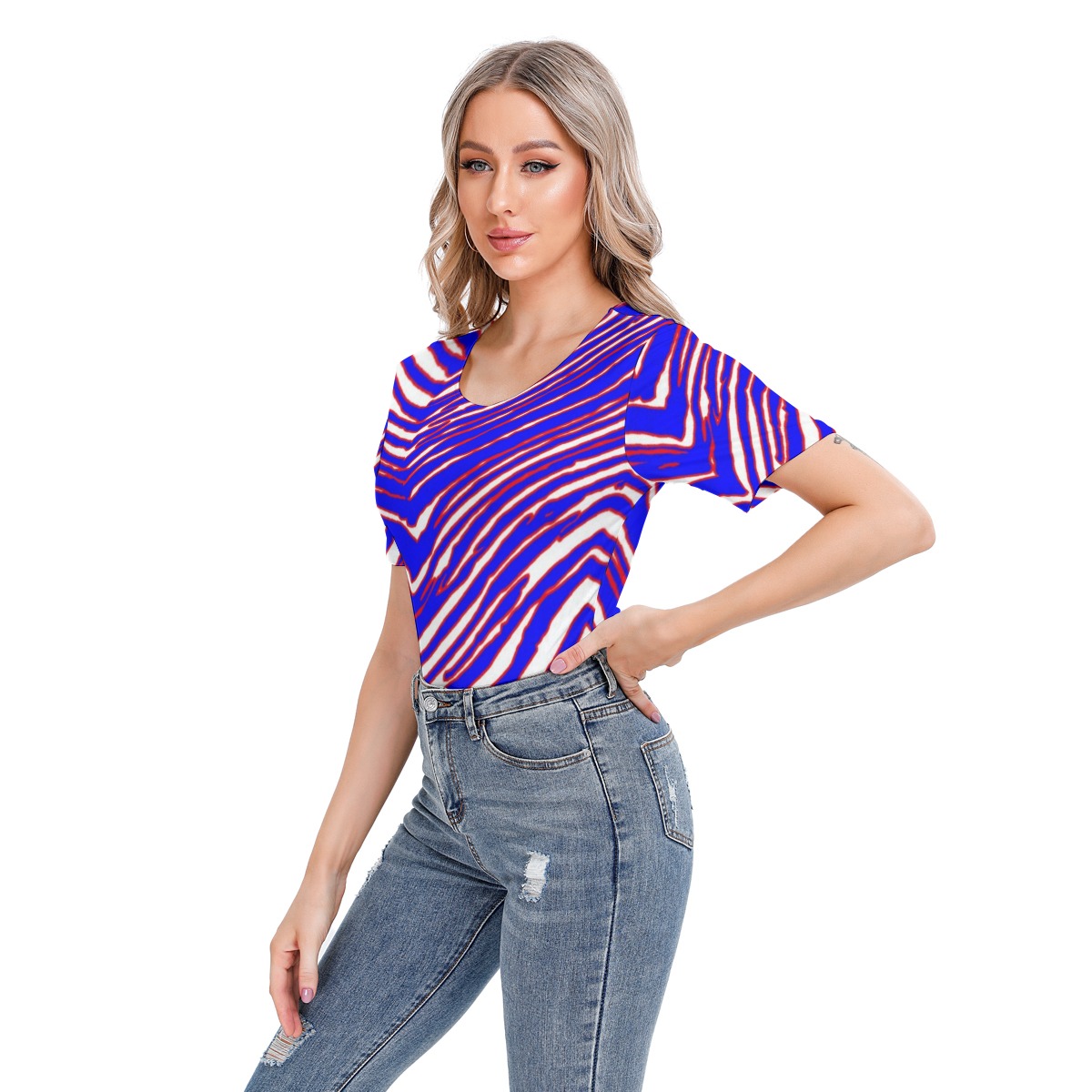 Buffalo Bills Zubaz All-Over Print Women's Short Sleeve Bodysuit - Image 2