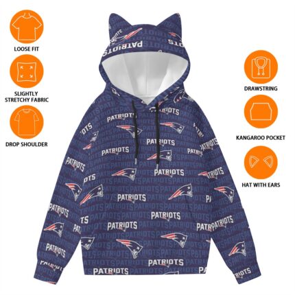 New England Patriots All-Over Print Women’s Hoodie With Decorative Ears