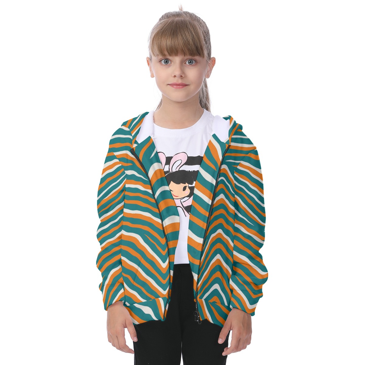 Miami Dolphins Zubaz All-Over Print Kid's Heavy Fleece Zip Up Hoodie - Image 4