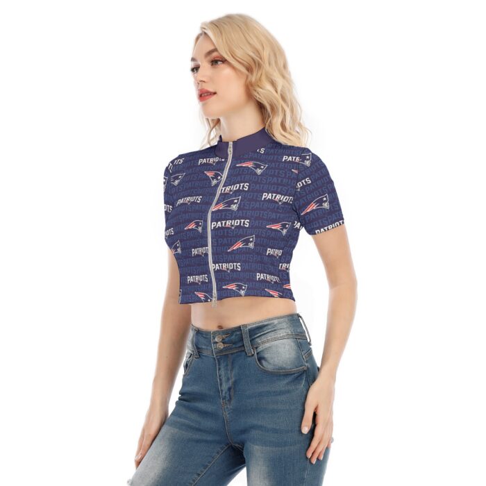 New England Patriots Zubaz All-Over Print Women's Short Sleeve T-shirt With Two-way Zipper - Image 1