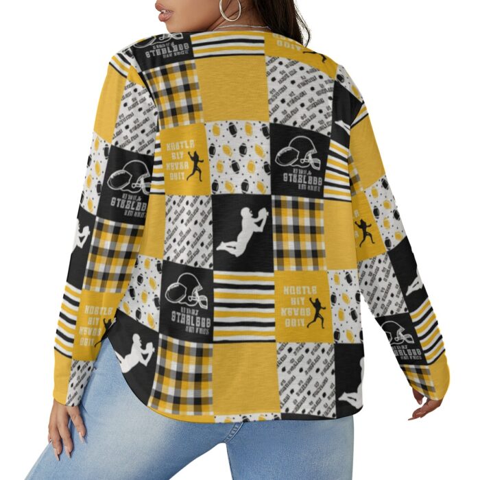 Pittsburgh Steelers Zubaz All-Over Print Women's V-neck T-shirt With Curved Hem(Plus Size) - Image 3