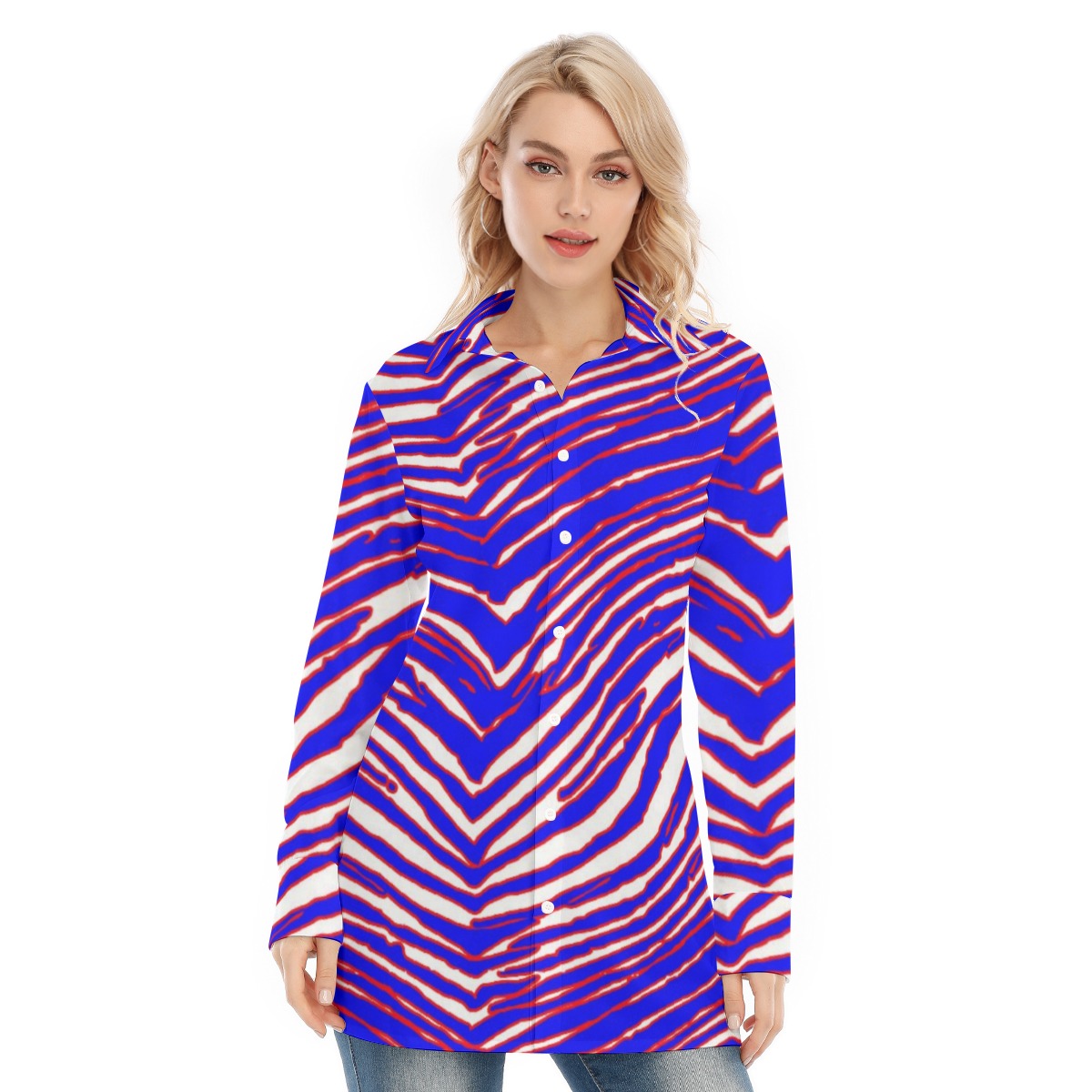 Buffalo Bills Zubaz All-Over Print Women's Long Shirt - Image 6