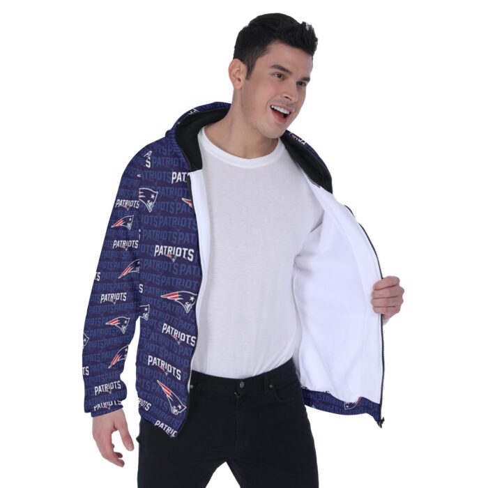 New England Patriots All-Over Print Men's Heavy Fleece Raglan Zip Up Hoodie With Pocket - Image 2