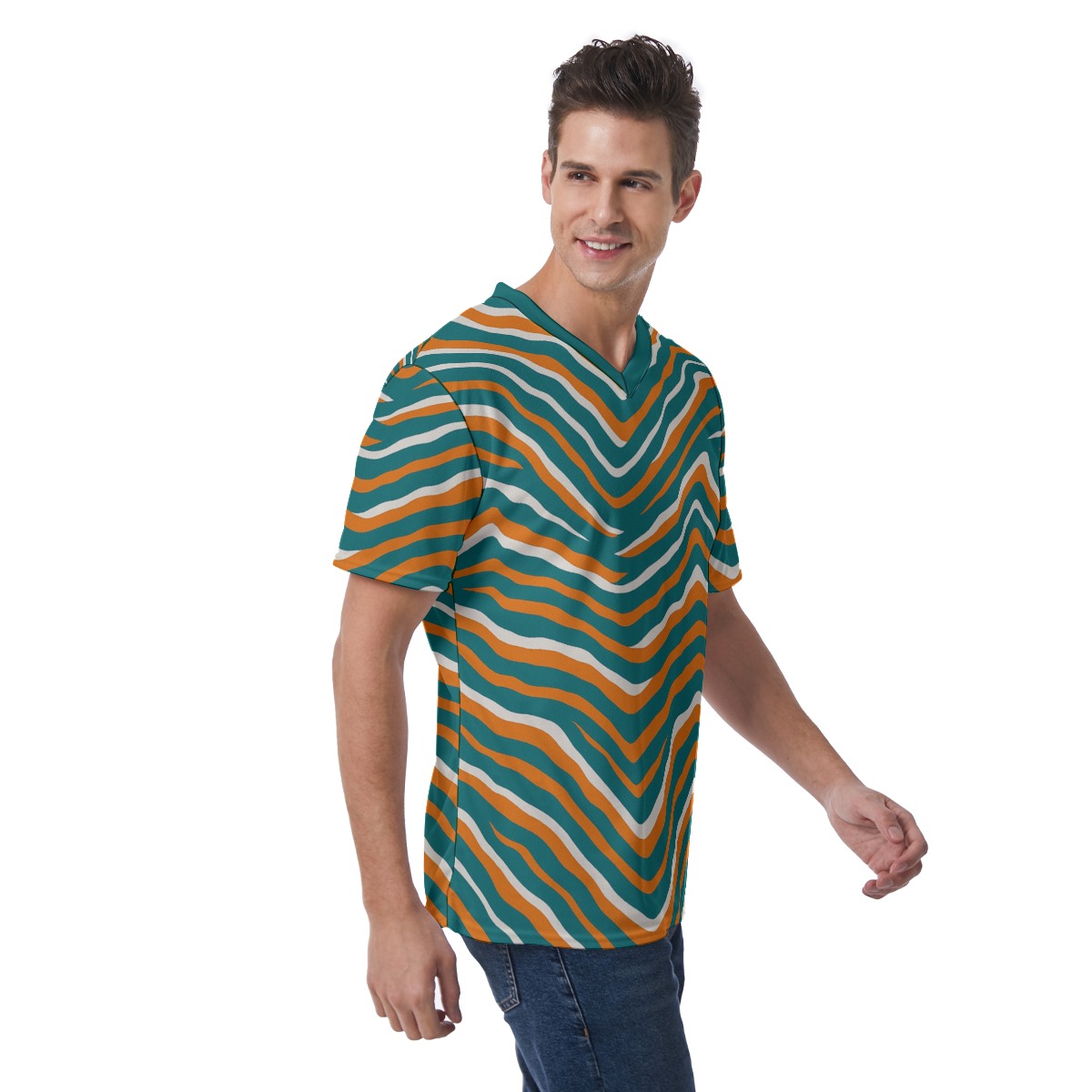 Miami Dolphins Zubaz All-Over Print Men's V-Neck T-Shirt - Image 3