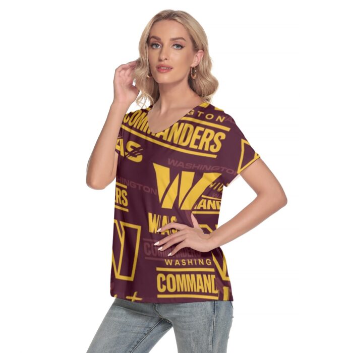 Washington Commanders Women's Loose V-neck Short Sleeve T-shirt - Image 3