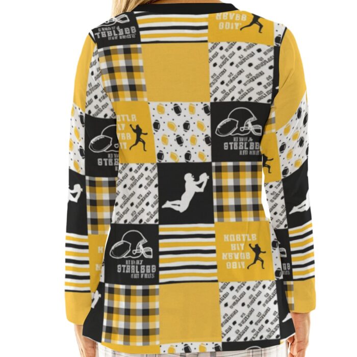 Pittsburgh Steelers Zubaz All-Over Print Women's Loose V-Neck T-Shirt With Long Sleeve - Image 2