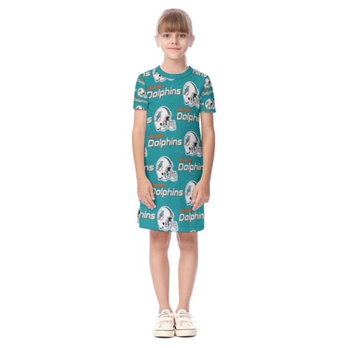 Miami Dolphins Zubaz All-Over Print Kid's Short Sleeve Dress - Image 4
