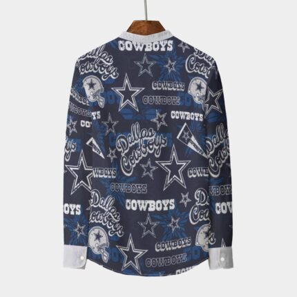 Dallas Cowboys Zubaz All-Over Print Men's Stand Collar Shirt With Long Sleeve|110GSM Imitation Flax