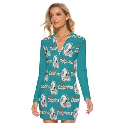 Miami Dolphins Zubaz All-Over Print Women's Zip Front Tight Dress