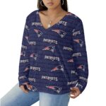 New England Patriots Zubaz All-Over Print Women's V-neck T-shirt With Curved Hem(Plus Size) - Image 3