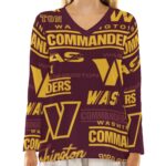 Washington Commanders Women's Loose V-Neck T-Shirt With Long Sleeve