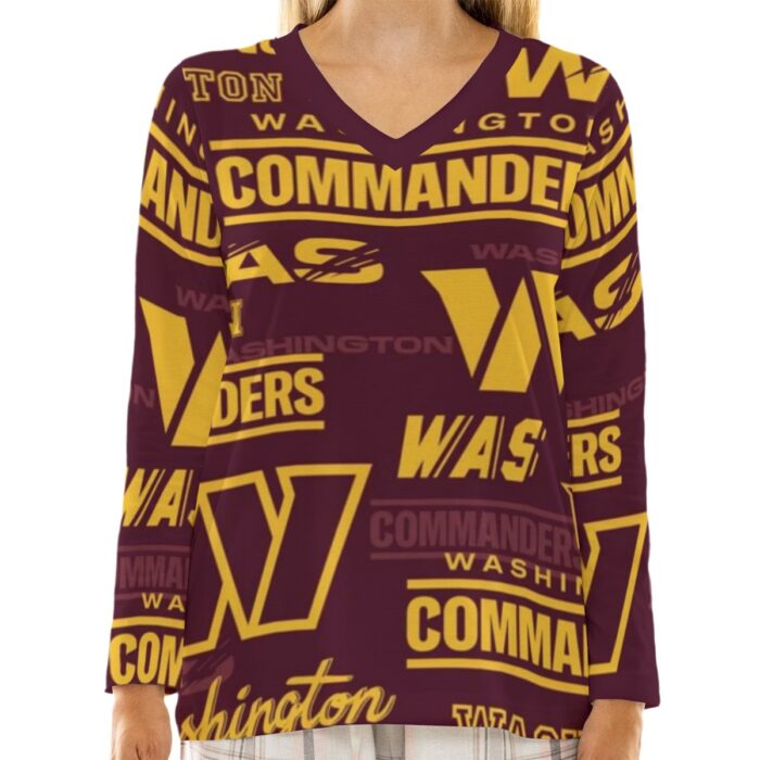 Washington Commanders Women's Loose V-Neck T-Shirt With Long Sleeve - Image 1
