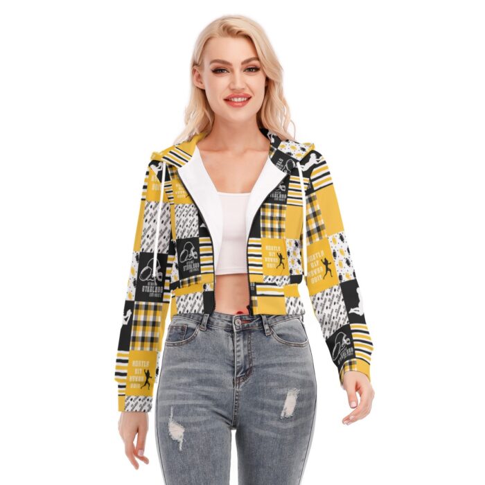 Pittsburgh Steelers Zubaz All-Over Print Women's Crop Top Hoodie With Zipper Closure - Image 2