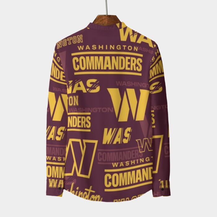 Washington Commanders Men's Stand Collar Shirt With Long Sleeve|110GSM Imitation Flax - Image 2