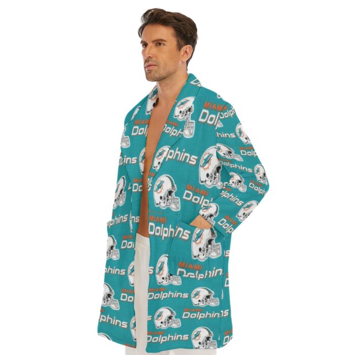 Miami Dolphins Zubaz All-Over Print Men's Borg Fleece Robe - Image 6