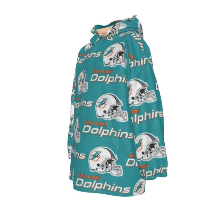 Miami Dolphins Zubaz All-Over Print Kid's Sherpa Fleece Hoodie Blanket - Image 1