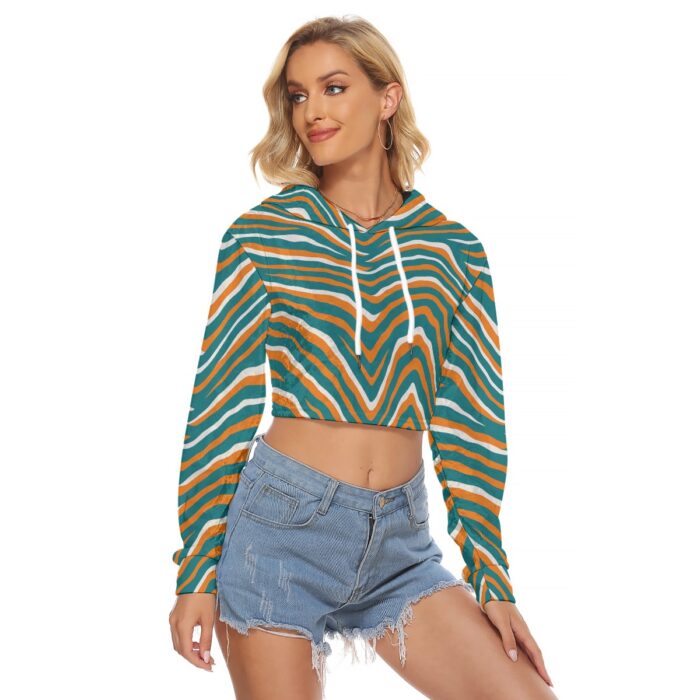 Miami Dolphins Zubaz All-Over Print Women's Crop Top Hoodie|Velvet - Image 2
