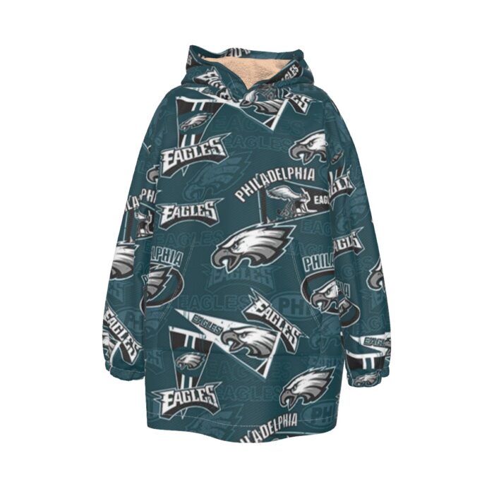 Philadelphia Eagles Zubaz All-Over Print Kid's Sherpa Fleece Hoodie Blanket - Image 1